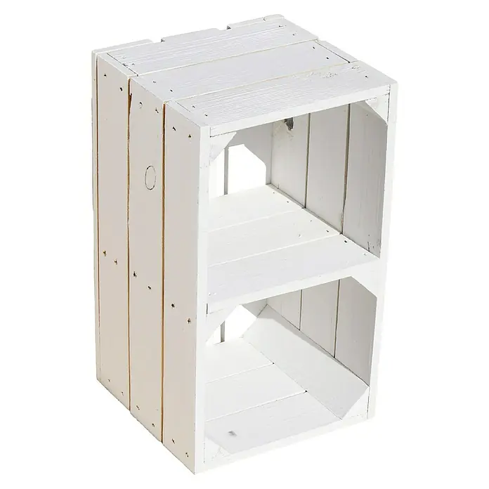 Holzkiste Hilde mit Querbrett - L x B x H: 38 x 22 x 19 cm, Weiß - Weiß gestrichenes Holzregal mit zwei Fächern, ideal für die Aufbewahrung und Organisation im ganzen Haus. Praktisch und stilvoll.