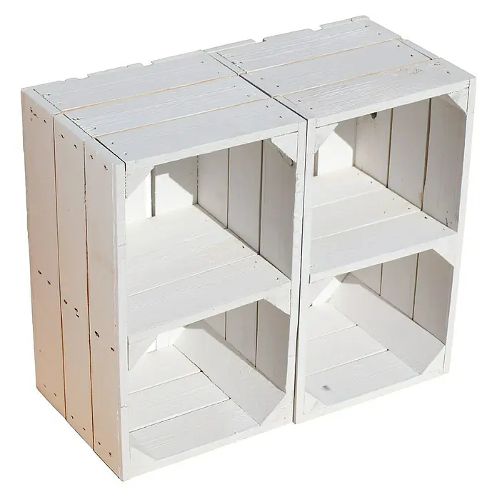 Holzkiste Hilde mit Querbrett - L x B x H: 38 x 22 x 19 cm, Weiß - Ein rustikales, weißes Regalsystem aus zwei Holzkisten. Das Regal bietet mit seinen Fächern viel Stauraum und ist ideal für Wohnräume.