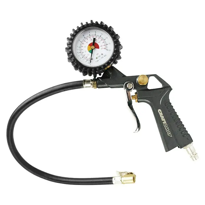 Craftomat Reifenfüllmesser Eco - 10 bar, Manometer - Reifenfüller mit Manometer für präzises Aufpumpen. Der Reifenfüller verfügt über eine Schlauchverbindung und einen robusten Griff.