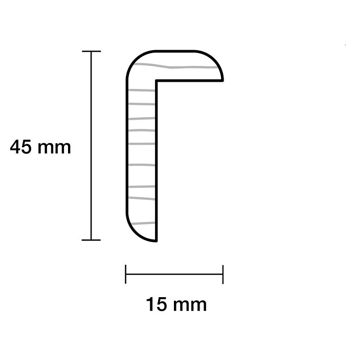 Winkelleiste0,9 m x 45 mm x 15 mm, Kiefer, Unbehandelt Sketch