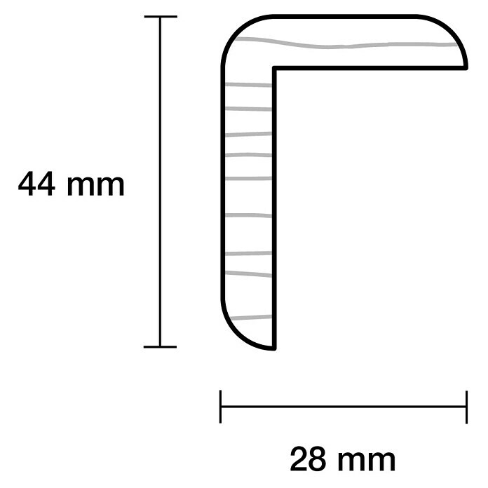 Winkelleiste0,9 m x 44 mm x 28 mm, Kiefer, Unbehandelt Sketch