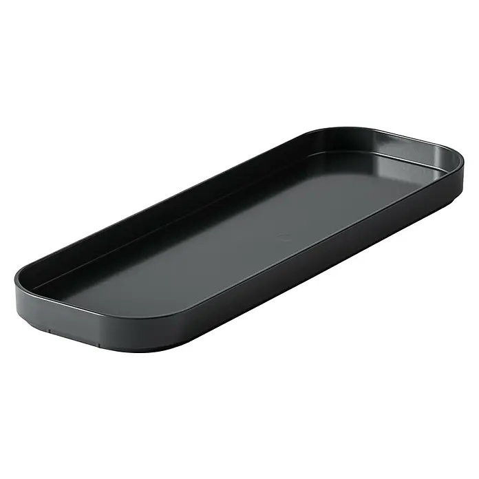 SmartStore Deckel Compact - L x B x H: 28,9 x 9,8 x 1,9 cm, Kunststoff, Schwarz - Schwarze längliche Tablettschale aus glänzendem Kunststoff, ideal für die Organisation von Accessoires oder als dekoratives Element.