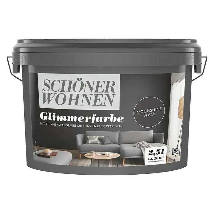 SCHÖNER WOHNEN-Farbe Trendstruktur Farbeffektputz Glimmerfarbe - Moonshine Black, Glitzernd, 2,5 l - Dose Schöner Wohnen Glimmerfarbe in Moonshine Black. Matte Innenwandfarbe mit feinsten Glitzerpartikeln für ein elegantes Ambiente.