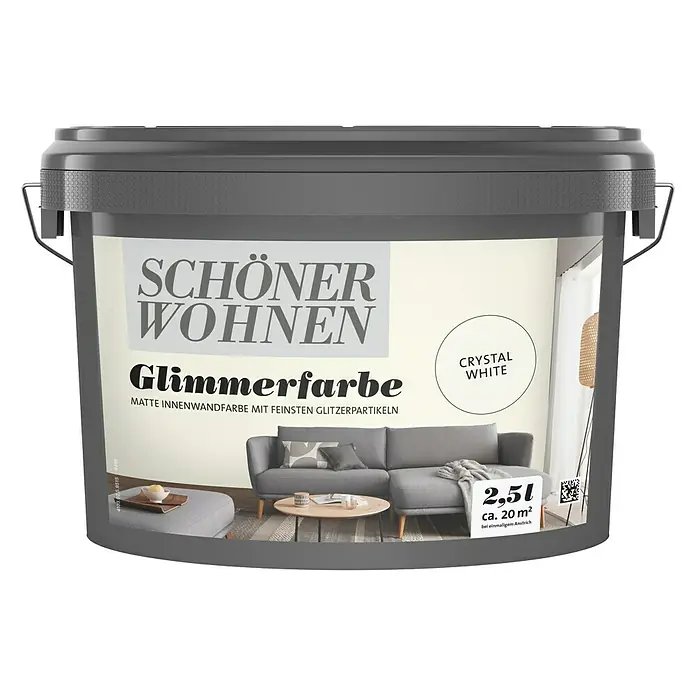 SCHÖNER WOHNEN-Farbe Trendstruktur Farbeffektputz Glimmerfarbe - Crystal White, Glitzernd, 2,5 l - Grauer Eimer "Schöner Wohnen Glimmerfarbe Crystal White", matte Innenwandfarbe mit Glitzerpartikeln, für ein schönes Zuhause.