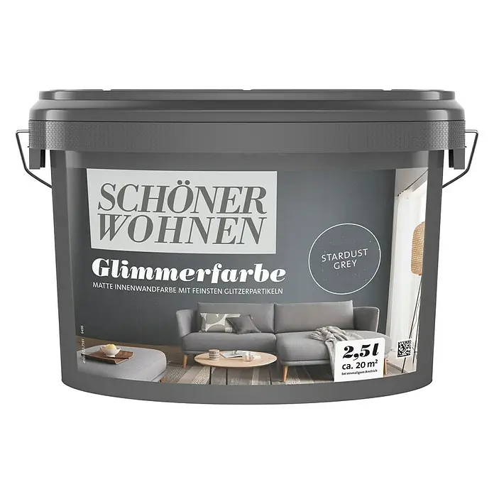 SCHÖNER WOHNEN-Farbe Trendstruktur Farbeffektputz Glimmerfarbe - Stardust Grey, Glitzernd, 2,5 l - Eimer Schönere Wohnen Glimmerfarbe Stardust Grey, eine matte Innenfarbe mit Glitzerpartikeln für stilvolle Innenräume.