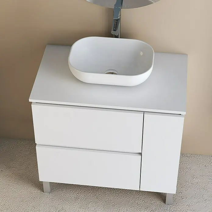 Artysan Conjunto de mueble de baño Oval - Ancho: 80 cm, Blanco, 4 pzs. - Elegante mueble de baño con lavabo sobre encimera blanco y diseño moderno para un ambiente actual.