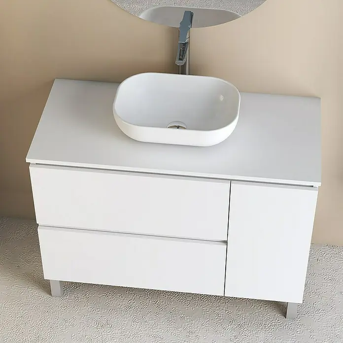 Artysan Conjunto de mueble de baño Oval - Ancho: 100 cm, Blanco, 4 pzs. - El moderno tocador con gabinete blanco ofrece almacenamiento y un diseño elegante. Ideal para cualquier baño.