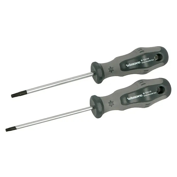 Wisent Werkzeugkoffer Professional - 160 -tlg. - Zwei Wisent Schraubendreher mit Torx-Profil und grauem Griff, ideal für verschiedene Schraubarbeiten.