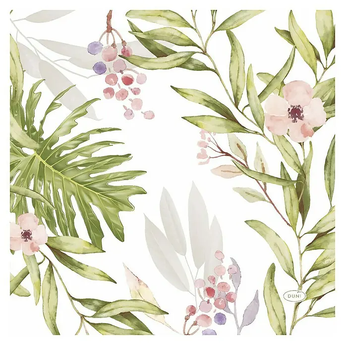 Duni Serviette - 20 Stk., 33 x 33 cm, Woodland - Eine Tischdecke mit einem Aquarell-Blumenmuster, das eine elegante und natürliche Atmosphäre für jeden Tisch schafft.