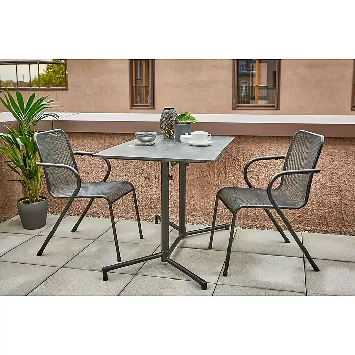 Sunfun Balkonmöbel-Set Melina - 3 -tlg., HPL/Stahl/Streckmetall, Schwarz, Gartentisch klappbar - Stimmungsaufnahme