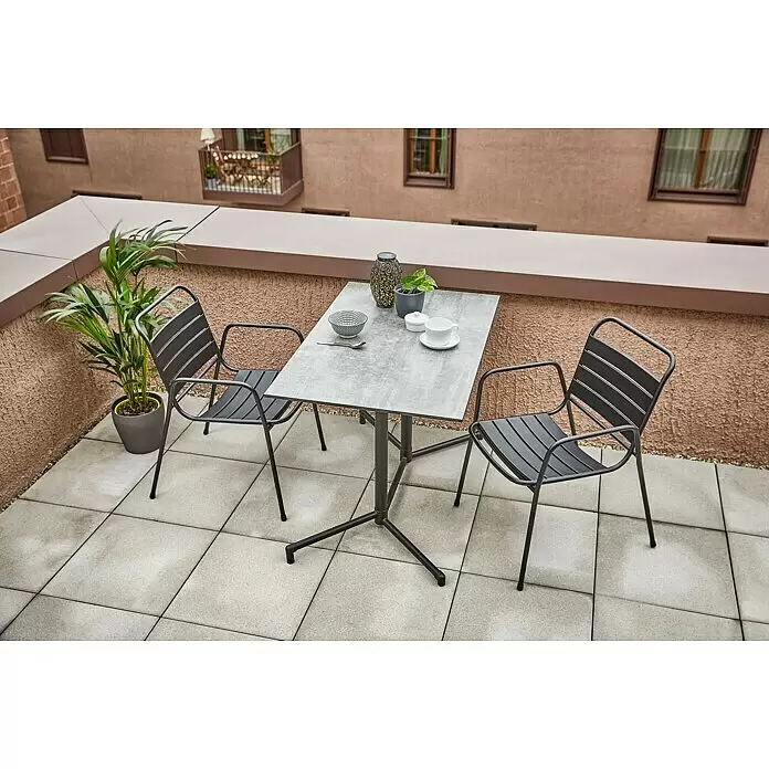 Sunfun Balkonmöbel-Set Melina III - 3 -tlg., HPL/Stahl, Schwarz, Gartentisch klappbar - Stimmungsaufnahme