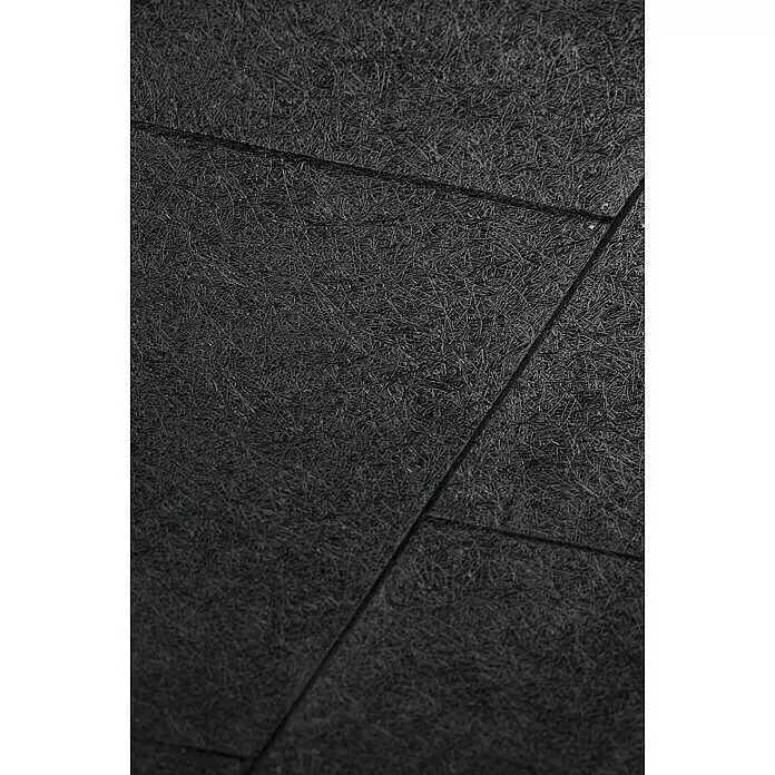FibroTech Akustikplatte Multi Fein - Fein Schwarz, 1.200 x 600 x 25 mm, 0,72 m² - Dunkelgraue, texturierte Akustikplatte mit dichter, verfilzter Faserstruktur und feinen Panellinien.