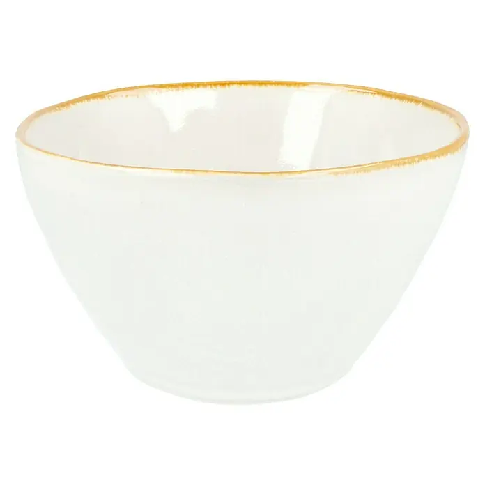 Schale Tabo - Ø x H: 14 x 6,5 cm, Weiß - Schlichte, weiße Keramikschale mit einem dezenten, braunen Rand, ideal für den täglichen Gebrauch und vielseitig einsetzbar.
