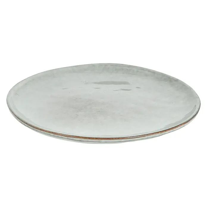 Teller Tabo - 1 Stk., Ø x H: 20,5 x 2 cm, Keramik, Grau - Eine Nahaufnahme eines leeren, hellgrauen Tellers mit einem feinen, bronzefarbenen Rand unterstreicht das elegante Design des Geschirrs.