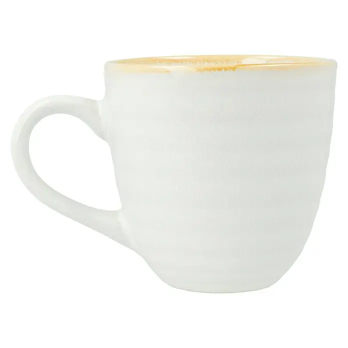 Tasse Tabo - Ø x H: 9 x 9 cm, Weiß, Keramik - Elegante weiße Tasse mit gelbem Rand, ideal für Kaffee oder Tee. Schlichtes Design für den täglichen Gebrauch.