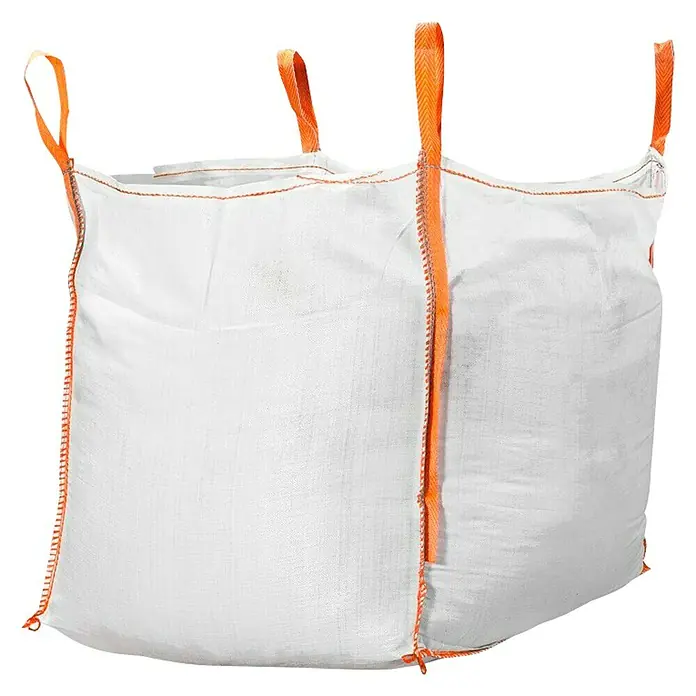 BHS Cataluña Mortero de cemento M-7,5 Big Bag - 1.000 kg, Gris - Un gran saco a granel blanco con lazos de elevación naranjas, perfecto para transportar y almacenar diversos materiales.