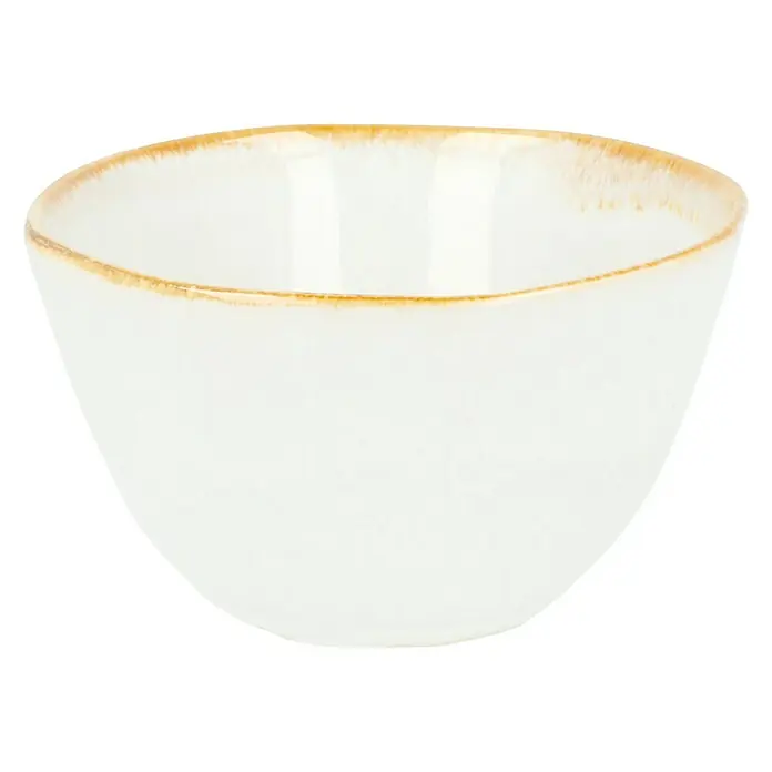Schale Tabo - Ø x H: 11 x 5 cm, Weiß - Nahaufnahme einer kleinen weißen Schüssel mit einem dezenten goldenen Rand, ideal für Beilagen oder als dekoratives Element.