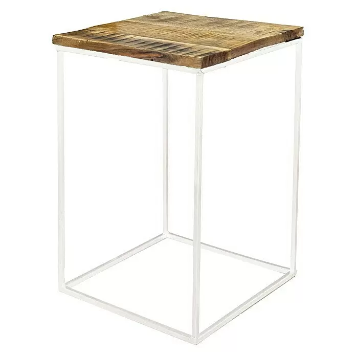 Beistelltisch - 33 x 33 x 50 cm, Mangoholz, Natur/Weiß - Diagonale Ansicht