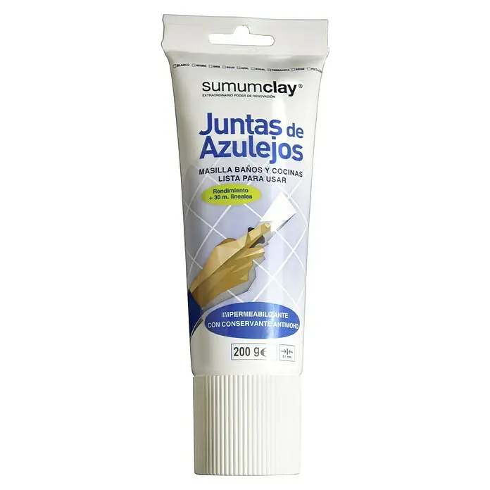 Limpiador multiusos - 300 ml, Tubo - Tubo de masilla para juntas Sumumclay, etiquetado como "Extraordinario Poder de Renovación", con un peso de 200g.