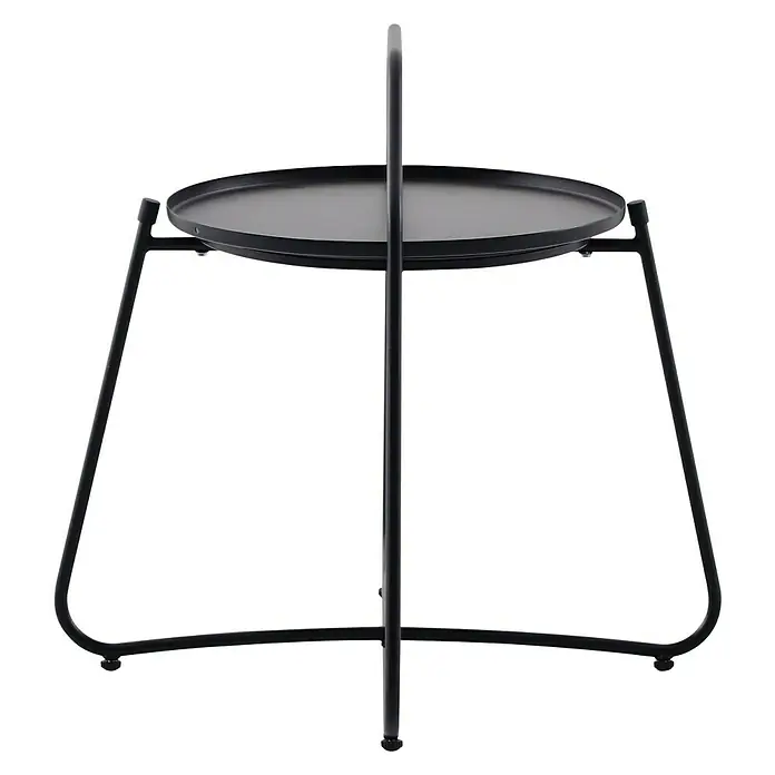 Sunfun Melina Garten-Beistelltisch rund - Ø x H: 60 x 57,5 cm, Stahl, Schwarz - Schwarzer Beistelltisch aus Metall mit rundem Tablett und Griff für einfaches Tragen, ideal für moderne Wohnräume.