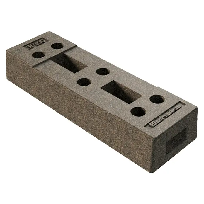 Schake Bauzaunfuß - 70 x 22 x 12,5 cm, Beton - Produktbild eines grauen Senske 3P100-Schaumstoffblocks mit Aussparungen und Löchern, ideal für Präsentation oder Schutz.