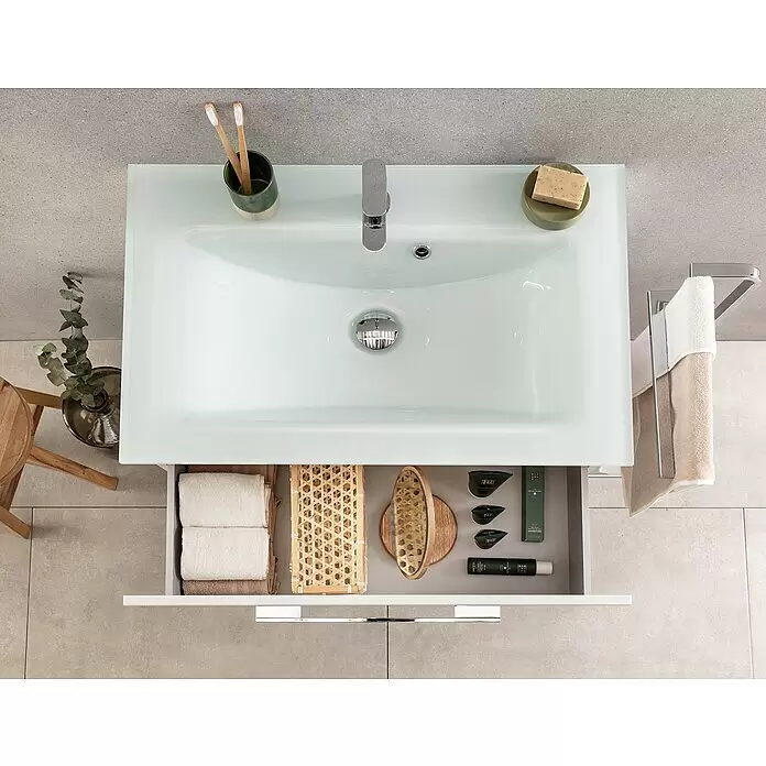 Camargue Stella Waschtischunterschrank79,4 x 48,9 x 39 cm, Mit Beleuchtung, Berg Eiche