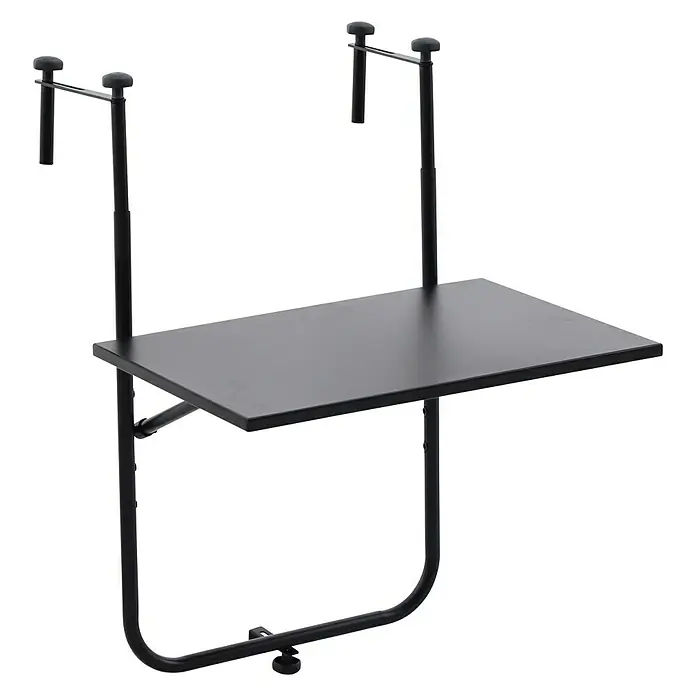 Sunfun Melina Balkon-Hängetisch - L x B: 62 x 60 cm, Stahl, Schwarz, Klappbar - Schwarzer Nachttisch mit verstellbaren Hängevorrichtungen. Praktische Ergänzung für Betten, robust und platzsparend.
