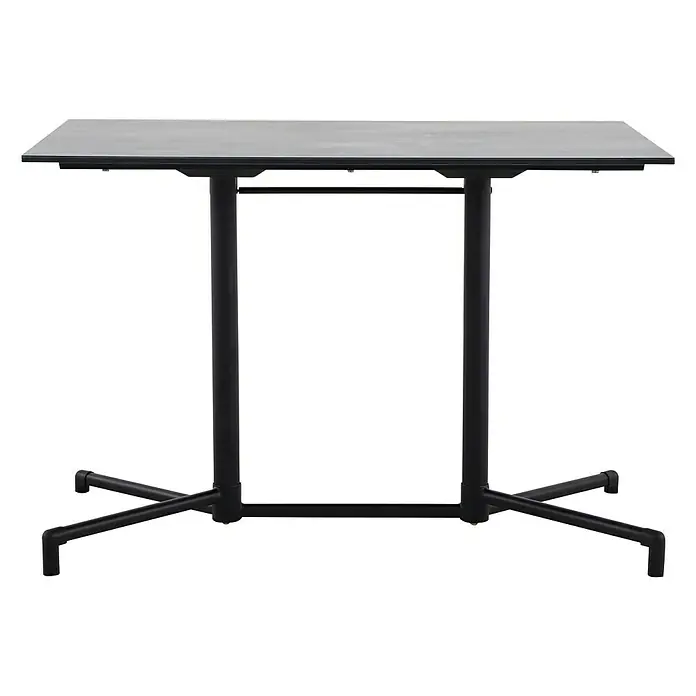 Sunfun Melina Gartentisch - L x B x H: 110 x 70 x 73 cm, Stahl, HPL, Rechteckig, Schwarz - Produktbild eines quadratischen, grauen Stehtisches mit schwarzem Metallgestell, ideal für moderne Veranstaltungen und flexiblen Einsatz.