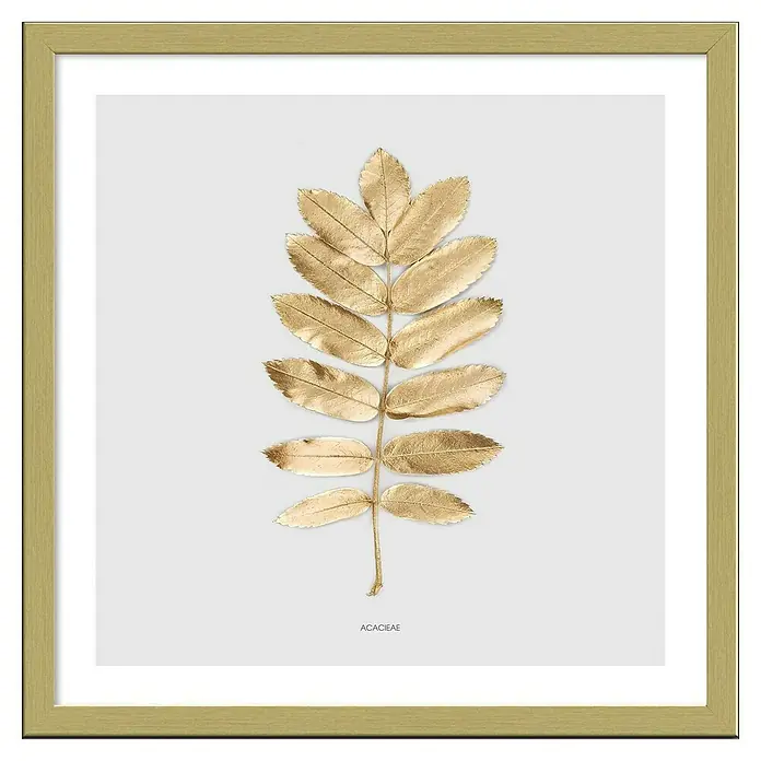 ProArt Bild Slim Scandic - Golden Leaf II, B x H: 33 x 33 cm - Wandkunst mit einem goldenen Blattmotiv im Rahmen. Einzigartige Dekoration für Wohnräume.