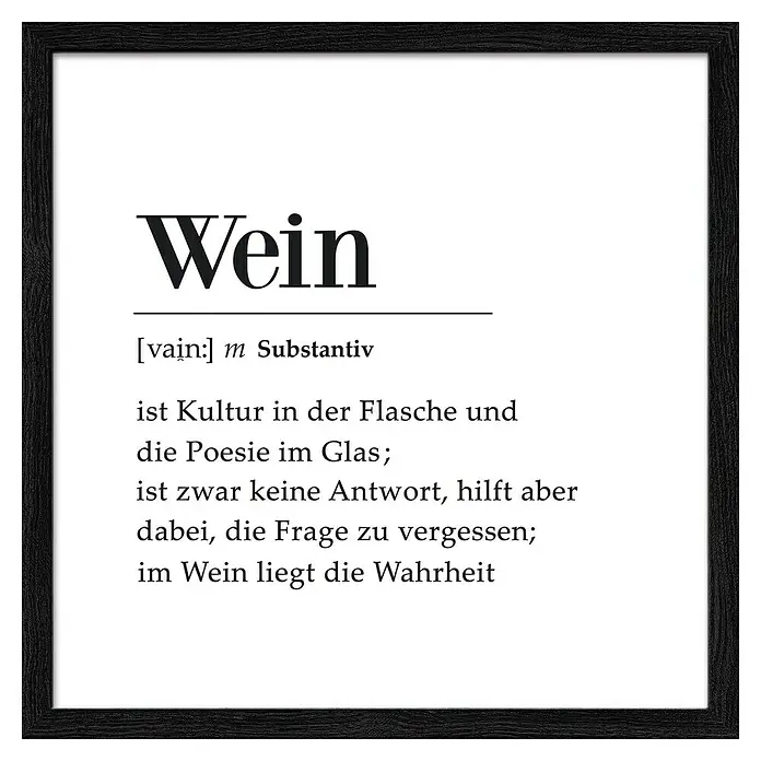 ProArt Bild Slim Scandic - Rotwein Definition, B x H: 33 x 33 cm - Gerahmtes Wandbild mit der Definition von "Wein" auf Deutsch, ein dekoratives und humorvolles Element für Weinliebhaber.