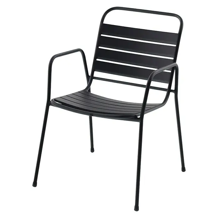 Sunfun Melina Gartensessel - Stahl, Schwarz, B x T x H: 56,5 x 64,5 x 84 cm - Schwarzer Gartenstuhl aus Metall mit Armlehnen und horizontalen Streben. Ideal für Terrasse oder Balkon.