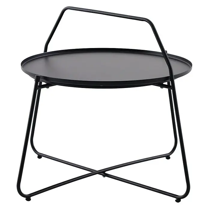 Sunfun Melina Garten-Beistelltisch rund - Ø x H: 80 x 60,5 cm, Stahl, Schwarz - Schwarzer Serviertabletttisch mit Griff, ideal zum Servieren von Getränken oder als Beistelltisch für den Innenbereich.