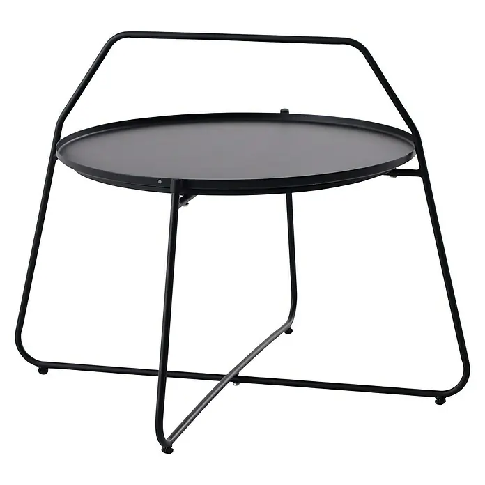 Loungemöbel-Set modular mit Beistelltischen - 10 -tlg., Olefin/ Metallgestell, 2 Ecken; 6 Mitten; 2 Tische, Grau/Schwarz - Schwarzer Couchtisch mit minimalistischem Design. Der Tisch hat eine runde Platte und ein filigranes Metallgestell.