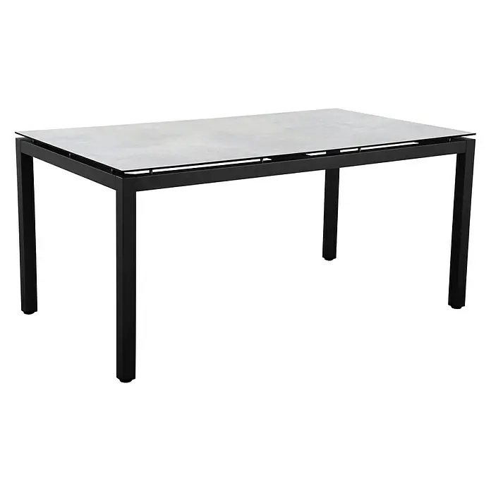Sunfun Melina Gartentisch - L x B x H: 160 x 90 x 74 cm, Aluminium, HPL, Rechteckig, Schwarz - Ein elegantes schwarzes Esstisch mit einer glatten, hellen Tischplatte. Ideal für moderne Essbereiche und stilvolle Akzente.