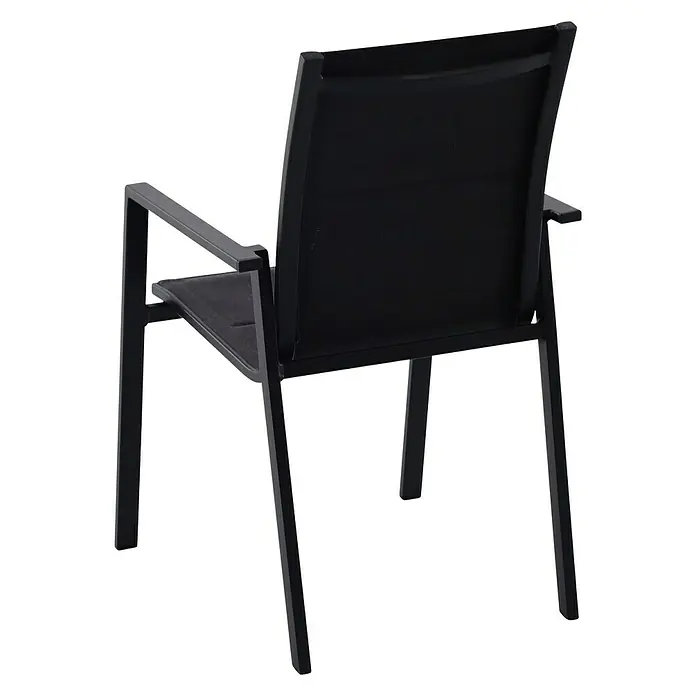 Sunfun Melina Gartensessel - Aluminium, Textilen, Stapelbar, Schwarz, B x T x H: 56,5 x 66 x 91 cm - Schwarzer Armlehnstuhl mit minimalistischem Design. Ideal für moderne Wohnräume oder stilvolle Büros.