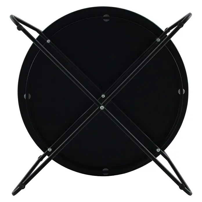 Sunfun Melina Garten-Beistelltisch rund - Ø x H: 80 x 60,5 cm, Stahl, Schwarz - Nahaufnahme der Unterseite eines runden, schwarzen Beistelltisches mit überkreuzten Metallbeinen, der Stabilität und minimalistisches Design vereint.