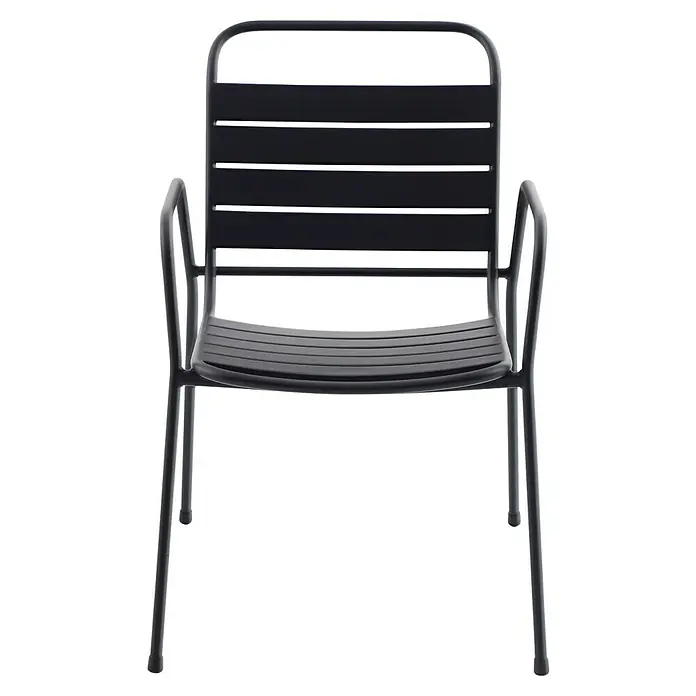 Sunfun Melina Gartensessel - Stahl, Schwarz, B x T x H: 56,5 x 64,5 x 84 cm - Aufnahme eines modernen schwarzen Outdoor-Stuhls mit Armlehnen, ideal für Garten oder Terrasse, mit minimalistischem Design.