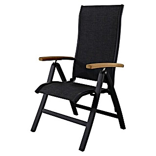 Sunfun Melina Sklopiva stolica s pozicijama (Š x D x V: 63 x 69 x 110 cm, tikovina/tekstil/aluminij, Crne boje, S podesivim naslonom za leđa)