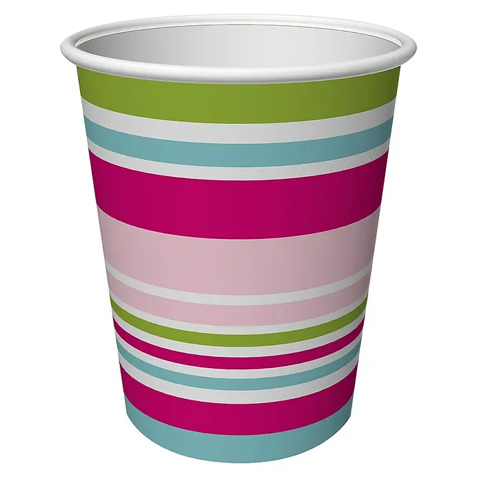 Duni Einwegbecher - 24 cl, Naturmaterialien, Bright Stripes, 10 Stk. - Pappbecher mit bunten Streifen.