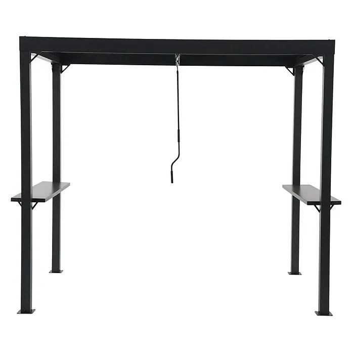 Sunfun Melina Pérgola para barbacoa - An x Pr: 250 x 160 cm, Color del armazón: Negro, Aluminio - Una moderna estación de parrilla negra con dispositivo para colgar y superficies de almacenamiento integradas ofrece comodidad práctica para asar al aire libre.
