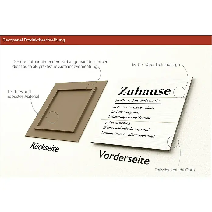 ProArt Type Hype Decopanel - Zuhause, B x H: 30 x 30 cm - Decopanel Produktbeschreibung: Rück- und Vorderseite des Deko-Paneels mit Holz-Optik. Auf der Vorderseite ist ein Schriftzug zu sehen.