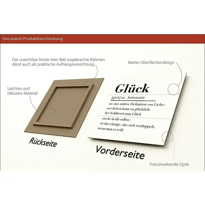 ProArt Type Hype Decopanel - Glück, B x H: 30 x 30 cm - Decopanel-Produktbeschreibung: Die Rückseite des Decopanels besteht aus leichtem, robustem Material und verfügt über eine praktische Aufhängevorrichtung.