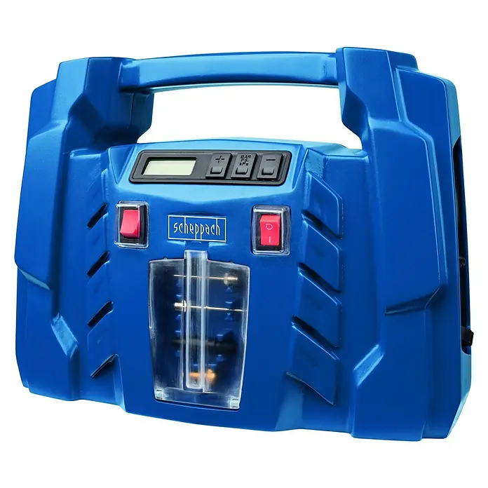 Scheppach Kompressor Air Force 5 - Max. Druck: 8 bar - Blaue Scheppach-Luftpumpe mit digitalem Display und Tragegriff für einfachen Transport.
