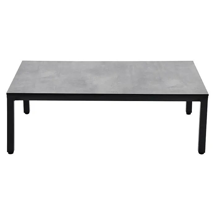 Sunfun Loungemöbel-Set Aria - 5 -tlg., Aluminium, Hochdruck-Schichtpressstoff (HPL), Anthrazit - Das Bild zeigt einen modernen Tisch mit einer grauen Tischplatte und einem schwarzen Metallgestell. Das Möbelstück ist schlicht und funktional.