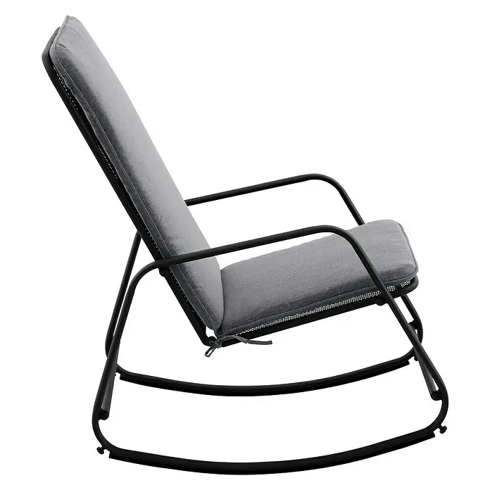 Sunfun Melina Garten-Schaukelstuhl - Stahl, Streckmetall, Schwarz, B x T x H: 58,5 x 92 x 91 cm - Grauer Schaukelstuhl mit schwarzem Metallrahmen und weichen Polstern für entspannte Momente.