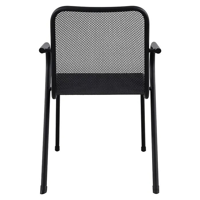 Sunfun Melina Gartensessel - Stahl, Streckmetall, Stapelbar, Schwarz, B x T x H: 52 x 66,5 x 82 cm - Der schwarze Stuhl mit Armlehnen hat ein Netzmuster und ein stabiles Metallgestell für Komfort und Haltbarkeit.