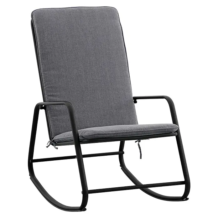 Sunfun Melina Garten-Schaukelstuhl - Stahl, Streckmetall, Schwarz, B x T x H: 58,5 x 92 x 91 cm - Grauer Schaukelstuhl mit weicher Polsterung für entspannte Momente im Garten oder Wohnzimmer. Bequemer Komfort und modernes Design vereint.