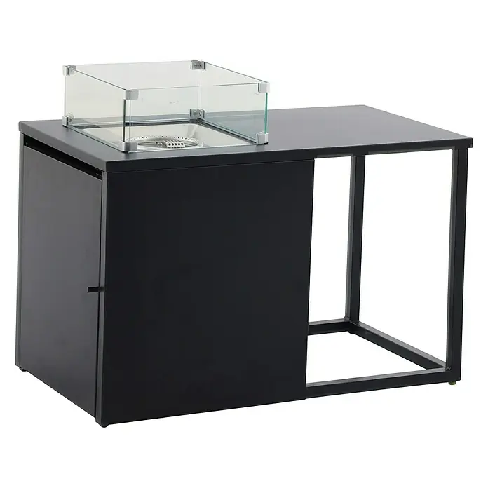 MWH Feuerstelle Palermo - 55 x 100 x 79 cm, Aluminium, Schwarz - Elegantes Feuerstellentisch-Set: Genießen Sie Wärme & Ambiente im Freien. Stilvolles Design mit Glasumrandung für Sicherheit & Komfort.