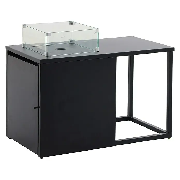 MWH Feuerstelle Palermo - 55 x 100 x 79 cm, Aluminium, Schwarz - Ein schwarzer Feuerstellentisch mit Windschutz aus Glas, ideal für gemütliche Abende im Freien und eine stilvolle Ergänzung für jeden Garten.