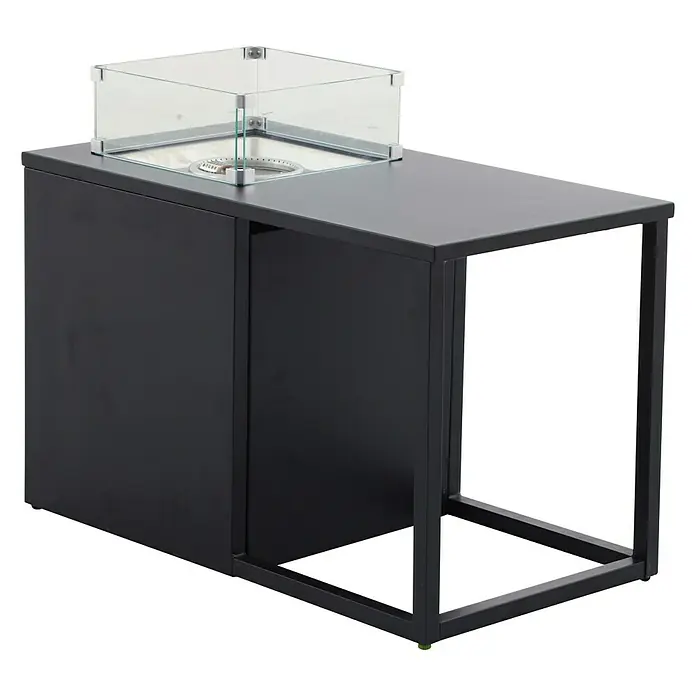 MWH Feuerstelle Palermo - 55 x 100 x 79 cm, Aluminium, Schwarz - Ein moderner schwarzer Tisch mit integriertem Gaskamin und einem Schutz aus Glas. Ideal für gemütliche Stunden im Freien.